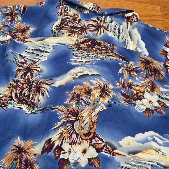 Hilo Hattie Hawaiian Shirt Mens 2XL Blue Rayon Hawaii Volcano Island Button Up - Picture 10 of 12